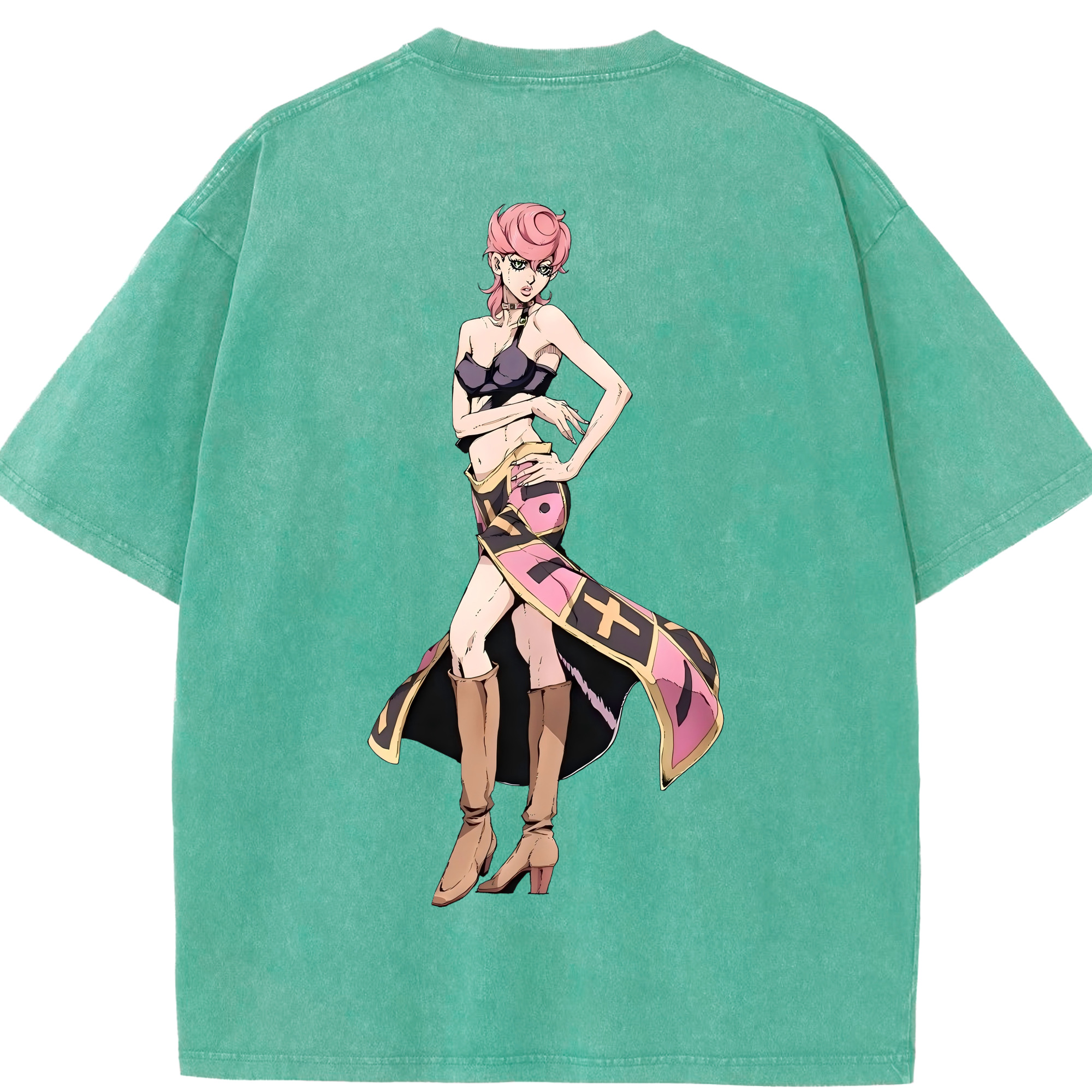 （画像用） ジョジョの奇妙な冒険 トリッシュ?ウナ JoJo's Bizarre Adventure Trish Una 綿100% ヴィンテージ風 半袖Tシャツ（背面プリント）